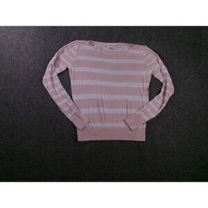 Calvin Klein Sweater Women Extra Small Pink White Striped Cozy Comfy Lounge Prep